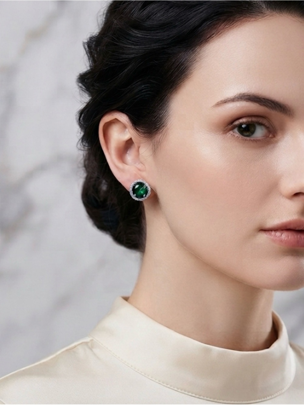 Emerald Green Halo Stud Earrings